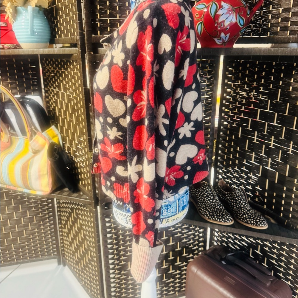 Free People Black and Red Heart Cardigan - Picture 2 of 6
